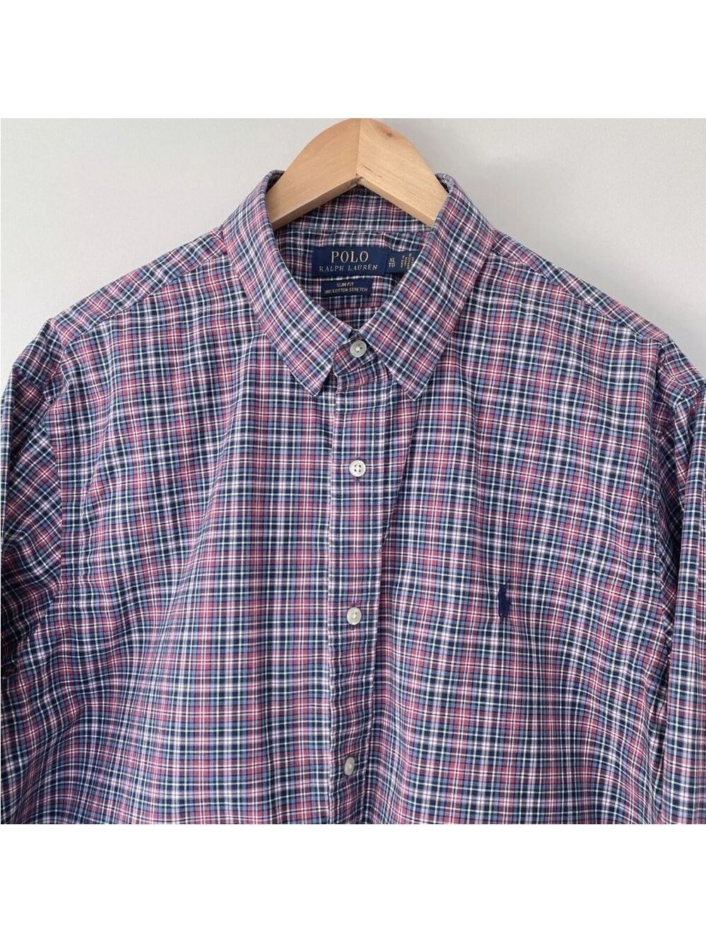 POLO Ralph Lauren Slim Fit Stretch Shirt Plaid Long Sleeve Button Up Size XL